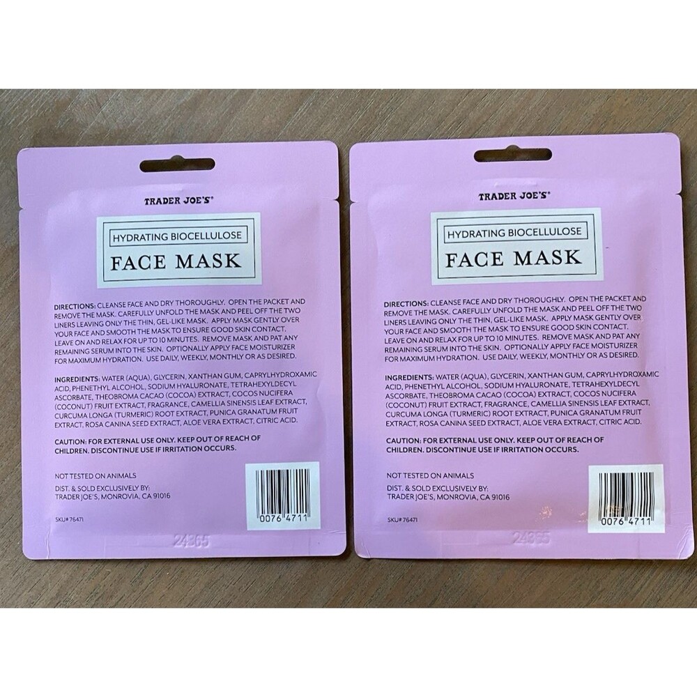 Trader Joe's Hydrating Biocellulose Face Mask Set of 2 Masks Ships Quick - Picture 3 of 6